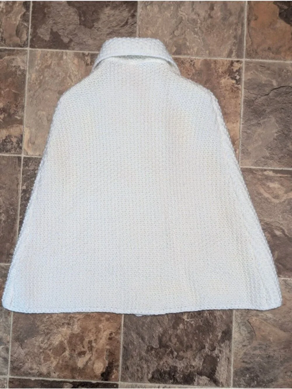 Handmade White Knit Wool Toddler Cape With Peter Pan Collar & Double Breasted Bu